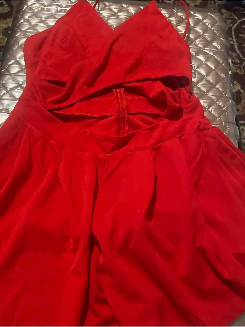 Red V-Neck Spaghetti Strap Dress